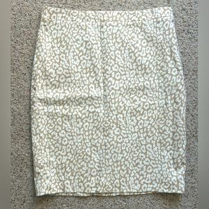 J Crew White and Tan Leopard Pencil Skirt